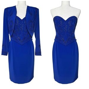 NWT Vintage 80s Oleg Cassini Black Tie 6 Skirt Corset Jacket Beaded Eveningwear‎